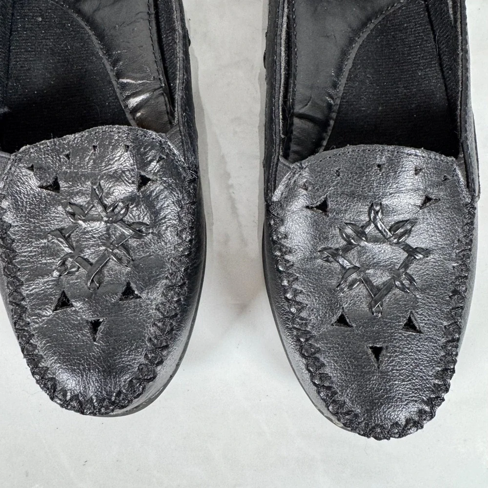 Dr Scholl's Vintage Black Leather Comfort Flats Moc Toe Slip On Grannycore 6.5 M - Picture 11 of 12